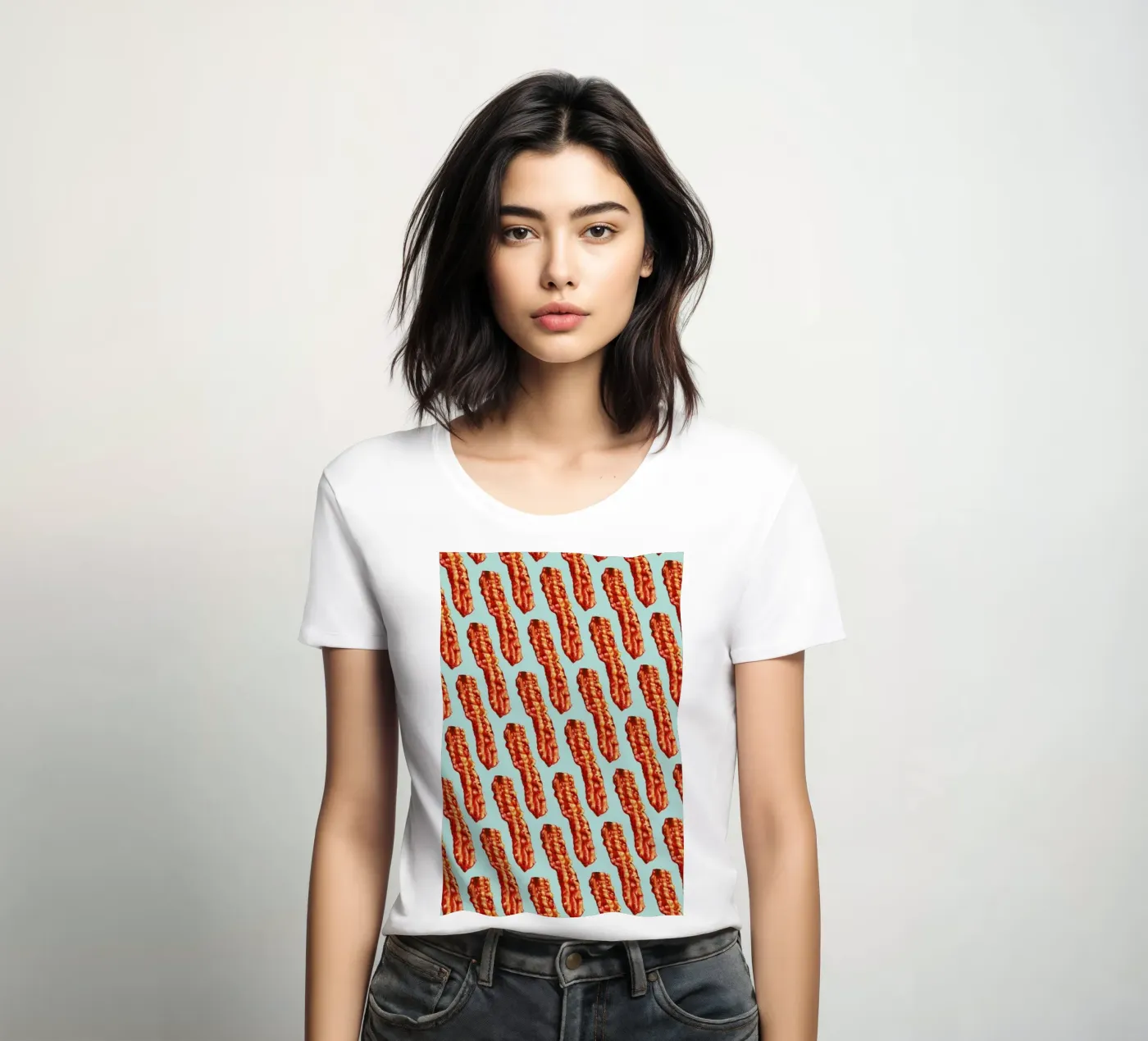 Bacon Pattern dames t-shirt getailleerd van Kelly Gilleran