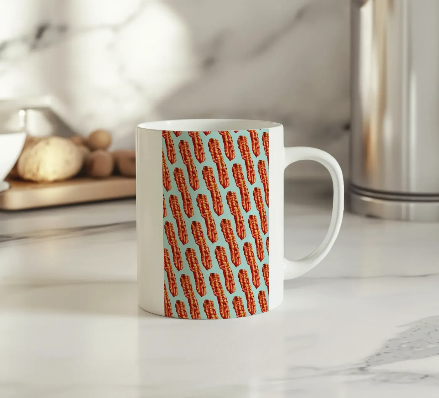Bacon Pattern ceramic mug by Kelly Gilleran