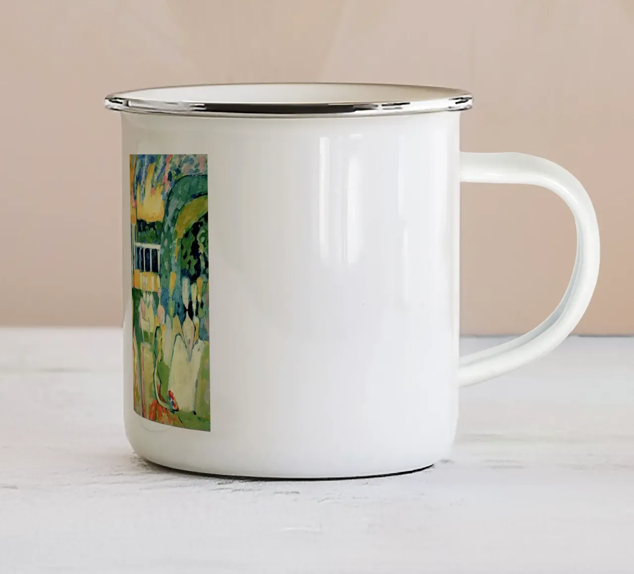 figure di donne vestite di bianco nel padiglione tazza in smalto da lara shop