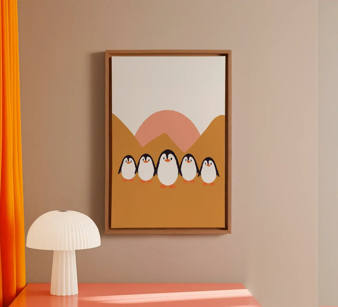 Vijf pinguïns canvas met Baklijst van TRENDY POSTER SHOP