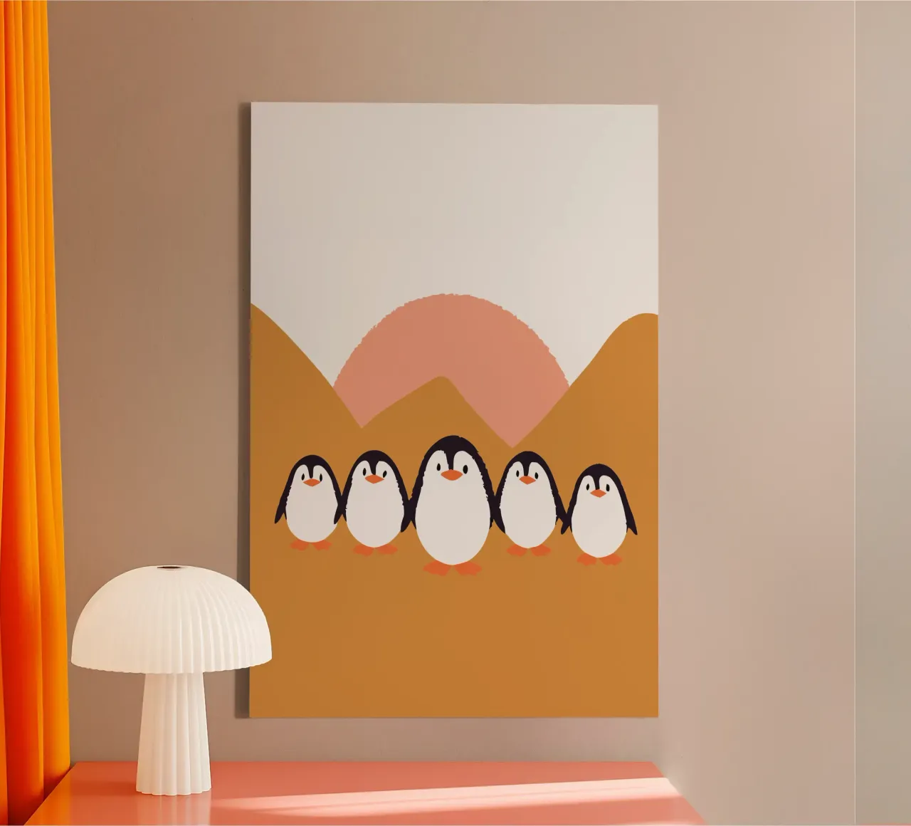 Vijf pinguïns canvas met Baklijst van TRENDY POSTER SHOP