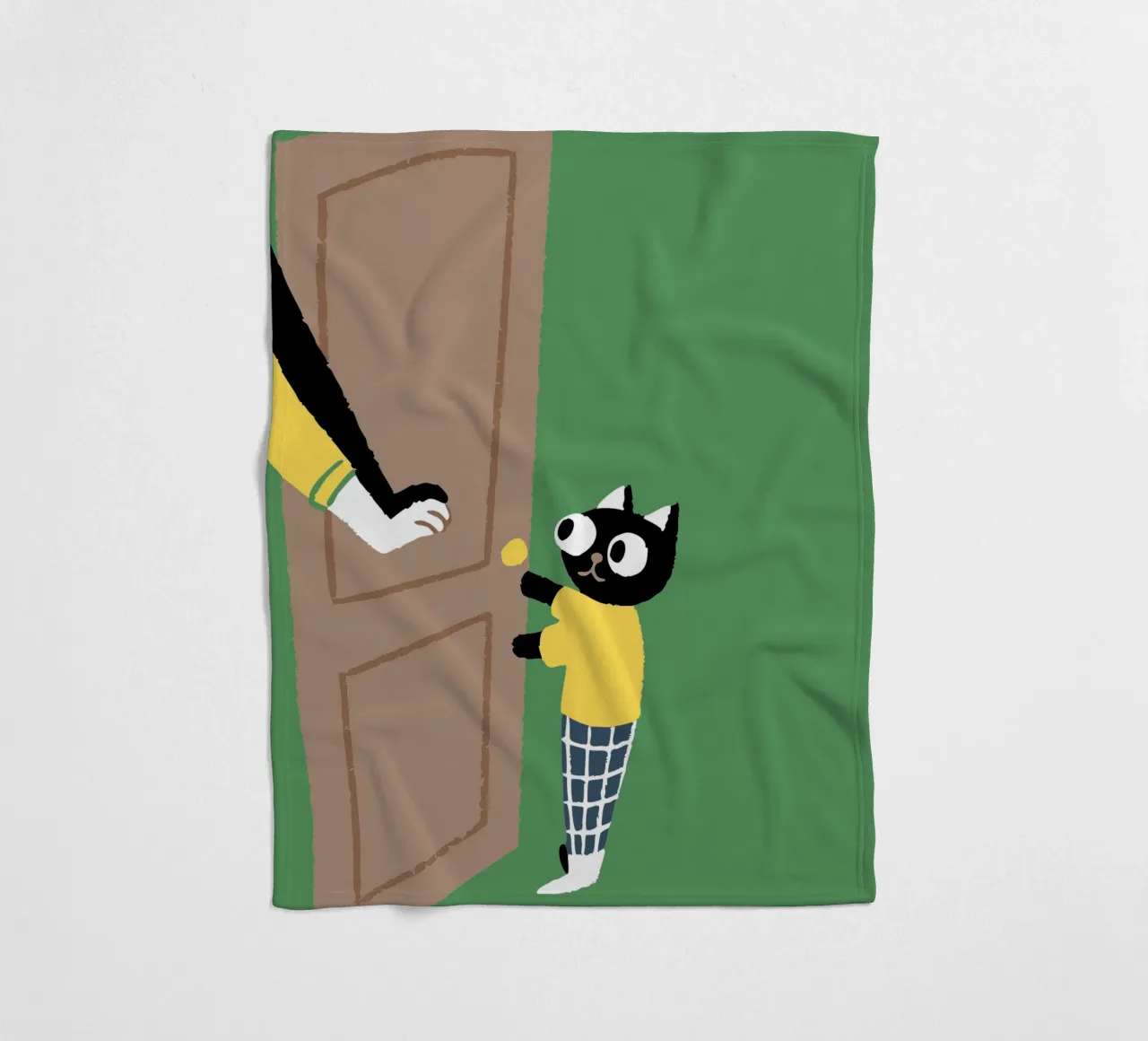 Cat Character at the Door fleece blanket by TRENDY POSTER SHOP