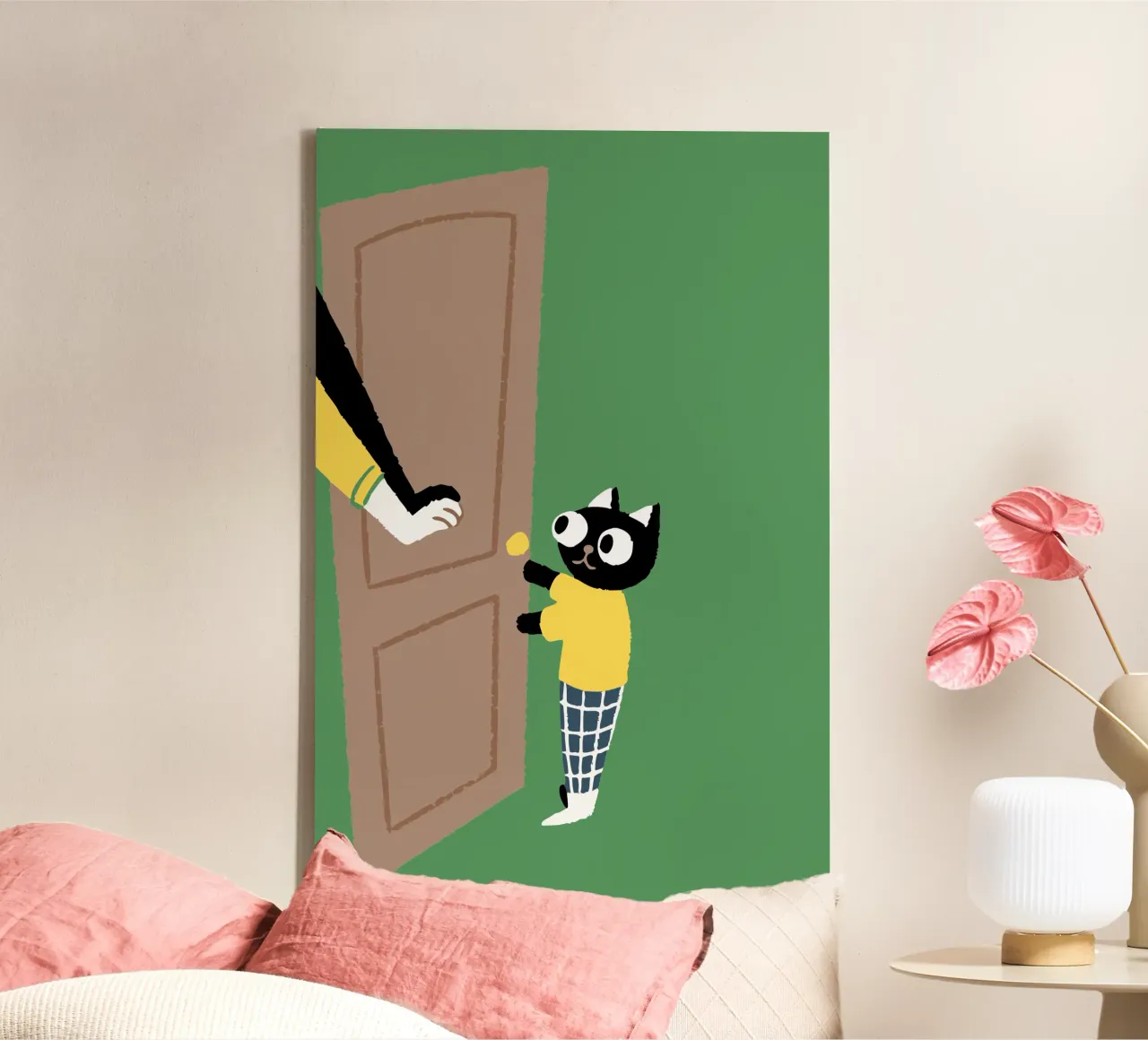 Cat Character at the Door canvas by TRENDY POSTER SHOP