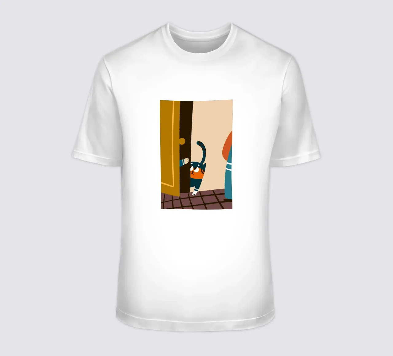 Cat Character at the Door t-shirt by TRENDY POSTER SHOP