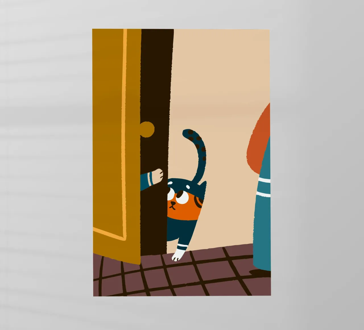 Cat Character at the Door backlit film by TRENDY POSTER SHOP