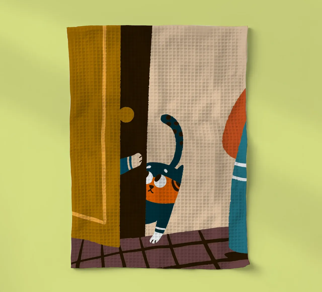 Cat Character at the Door tea towel by TRENDY POSTER SHOP