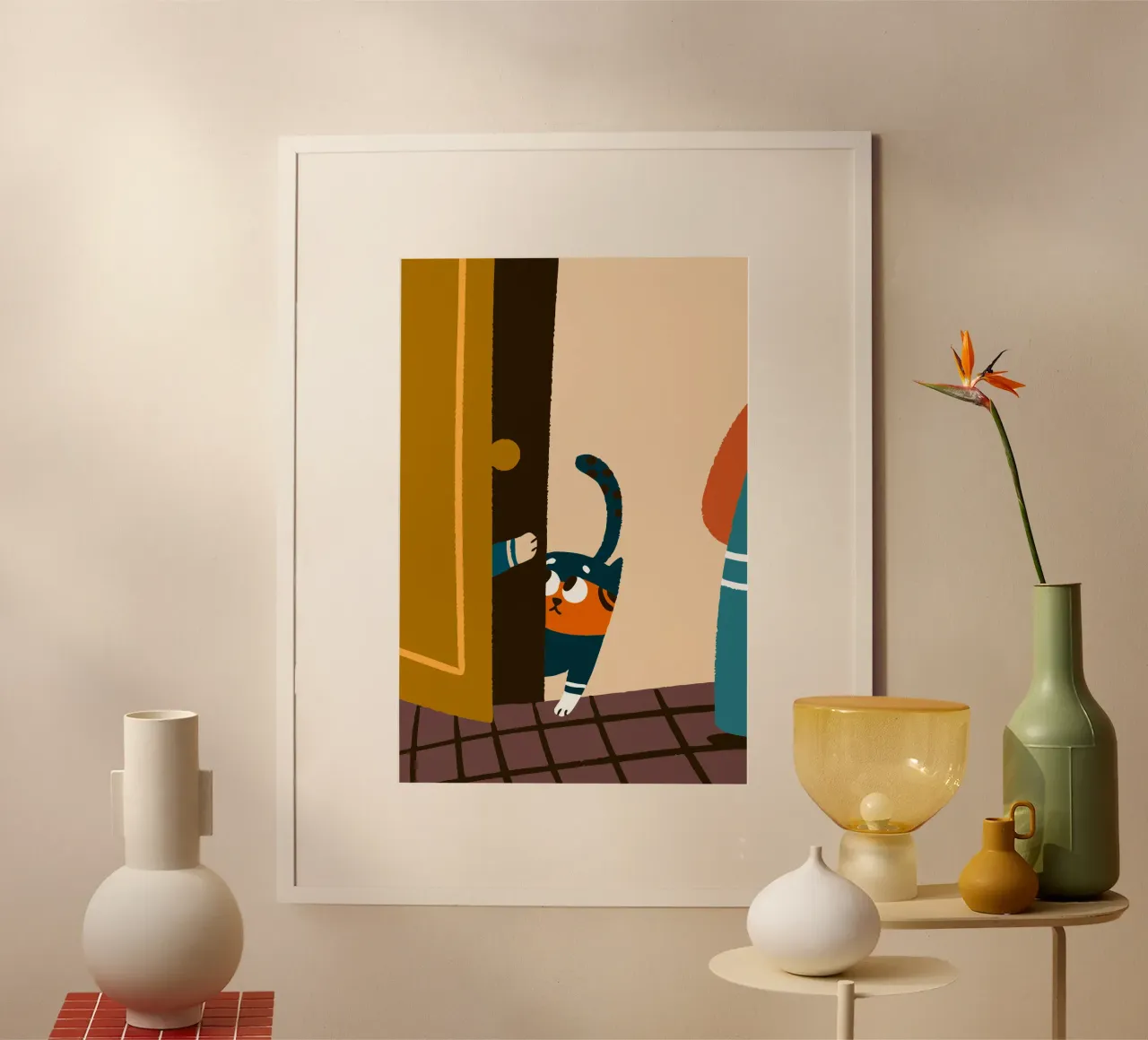 Cat Character at the Door hahnemühle by TRENDY POSTER SHOP