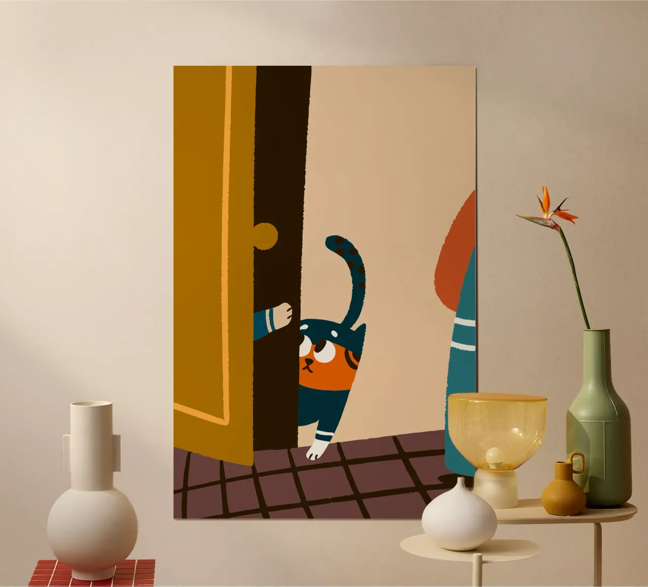 Cat Character at the Door hahnemühle by TRENDY POSTER SHOP
