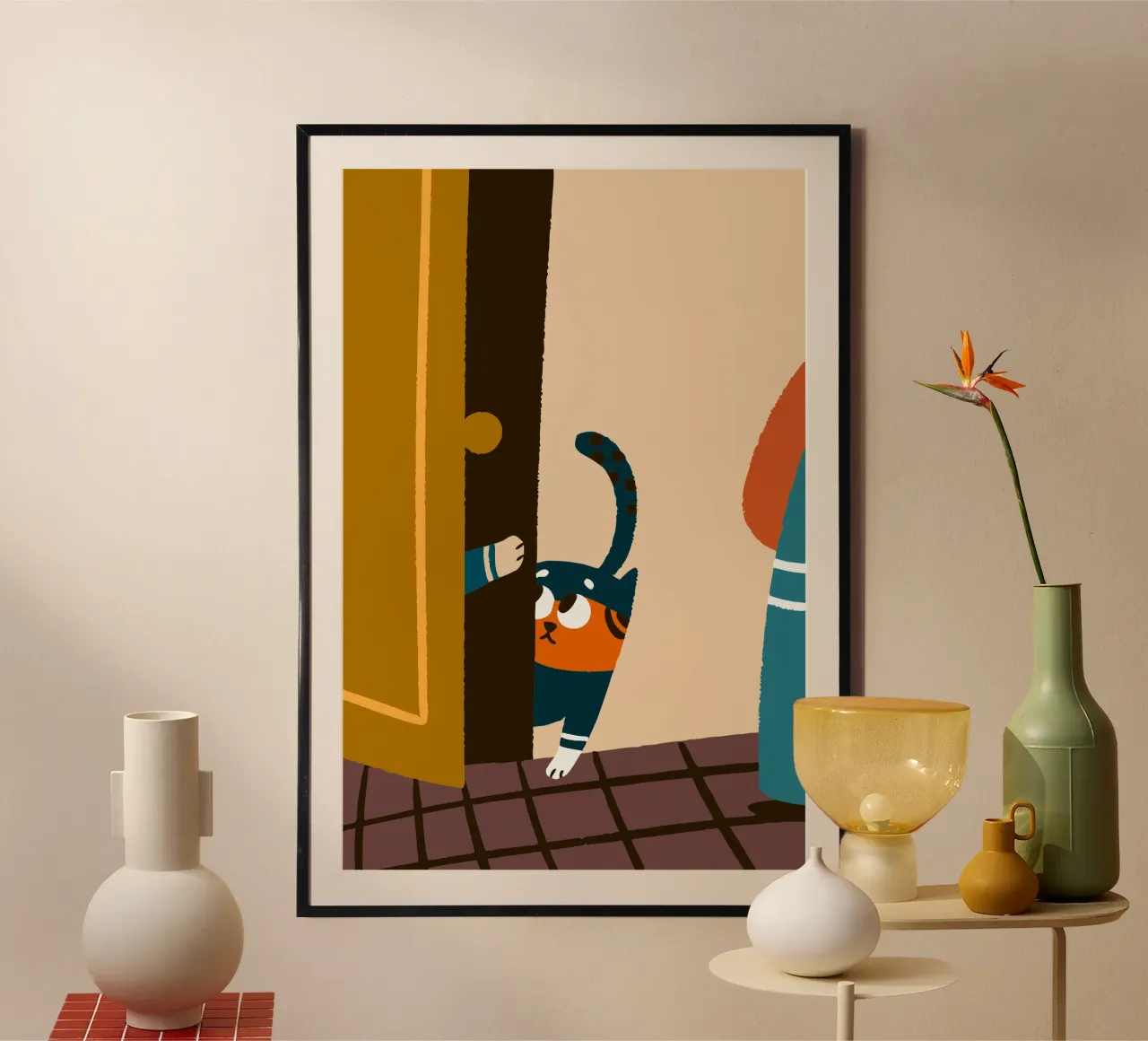 Cat Character at the Door hahnemühle by TRENDY POSTER SHOP