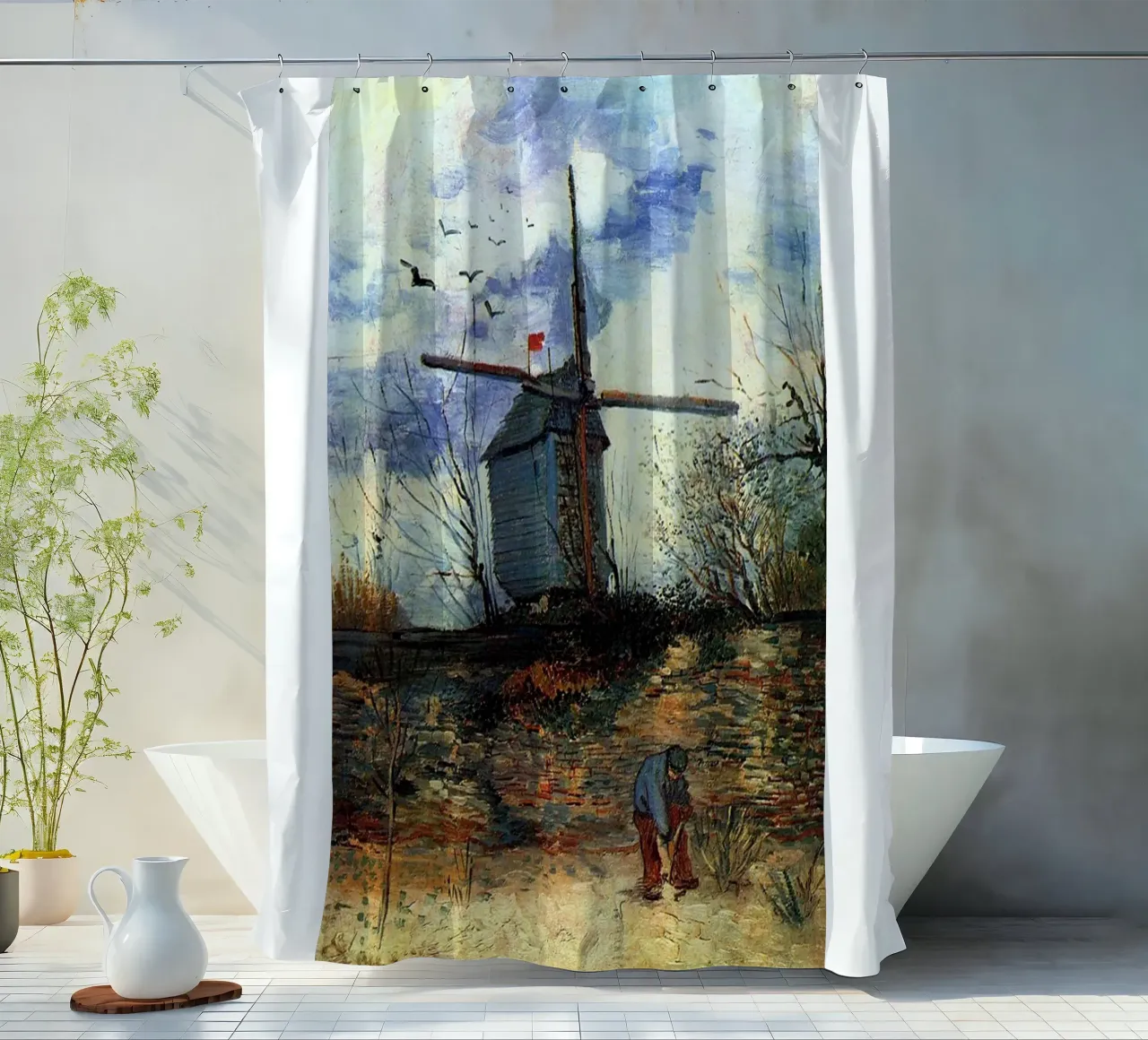 windmill vegetation structure shower curtain by cloud shop