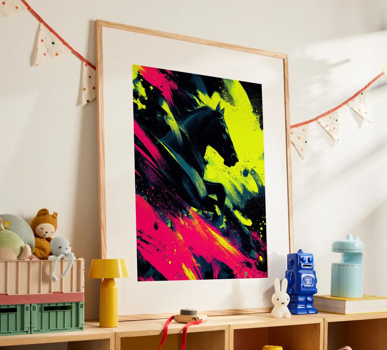 Il cavallo in fuga | Sinfonia di colori al neon poster da Autofocus
