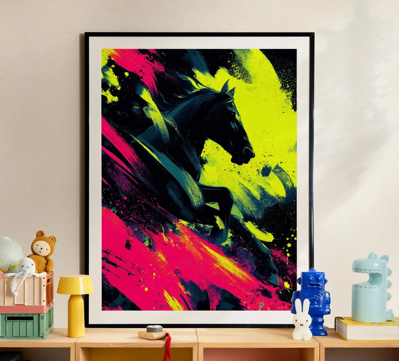 Il cavallo in fuga | Sinfonia di colori al neon poster da Autofocus