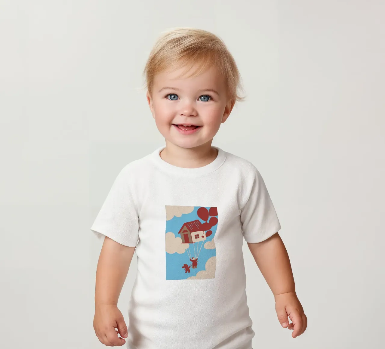 Flying House With Balloons baby t-shirt by TRENDY POSTER SHOP