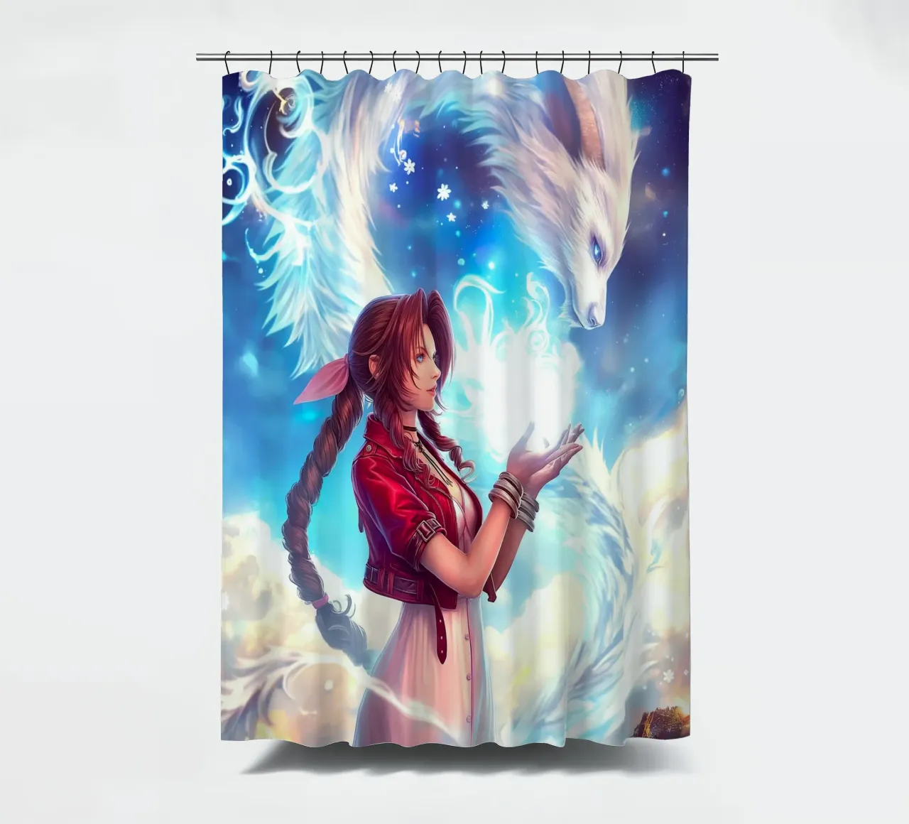Aerith Gainsborough Final Fantasy FFVII shower curtain by Fleur de Lys