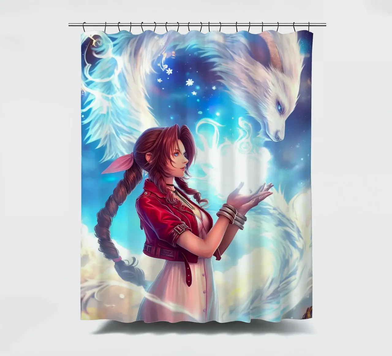 Aerith Gainsborough Final Fantasy FFVII shower curtain by Fleur de Lys