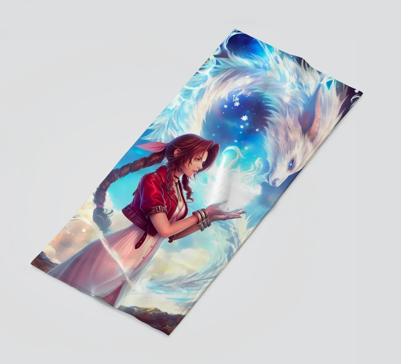 Aerith Gainsborough Final Fantasy FFVII beach towel by Fleur de Lys