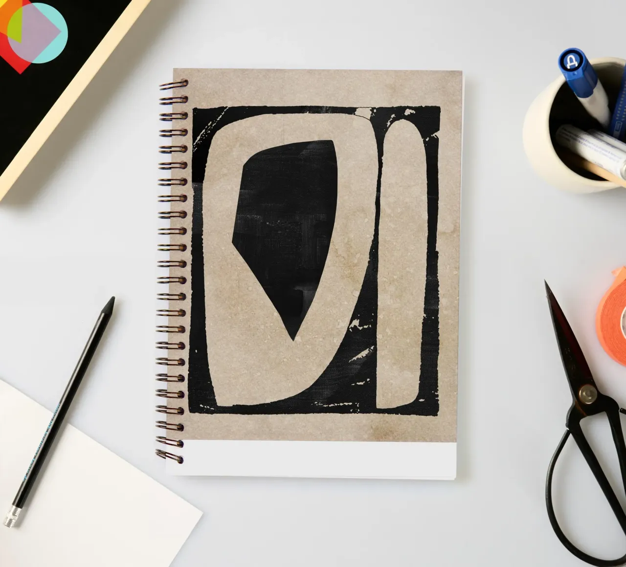 abstract art black blocks spiral notebook by vintageshop