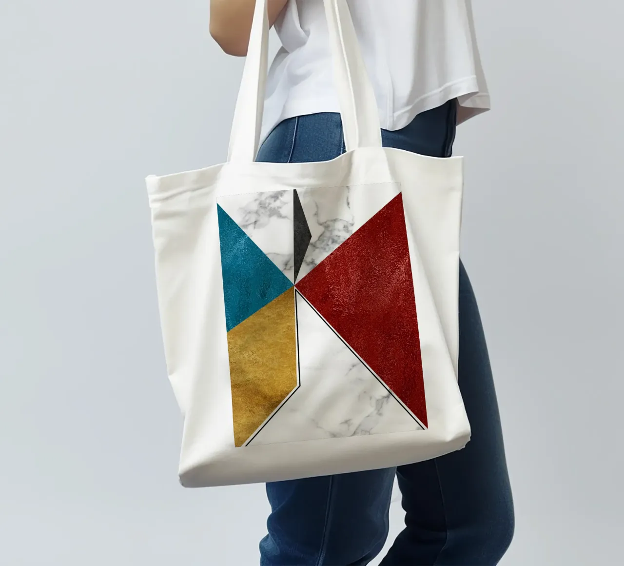abstract art geometric triangles borsa in juta da vintageshop