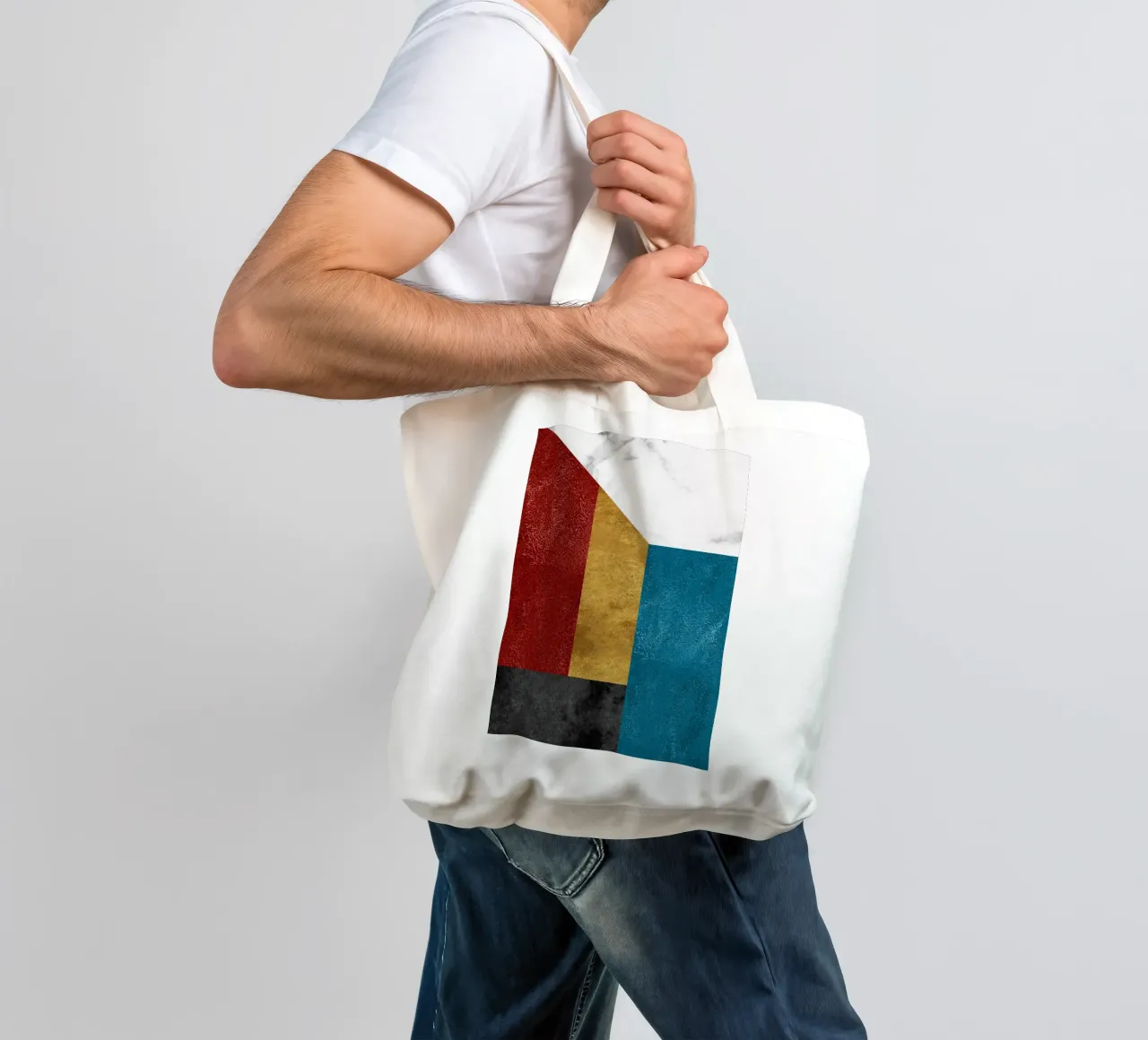 abstract art geometric squares borsa in juta da vintageshop