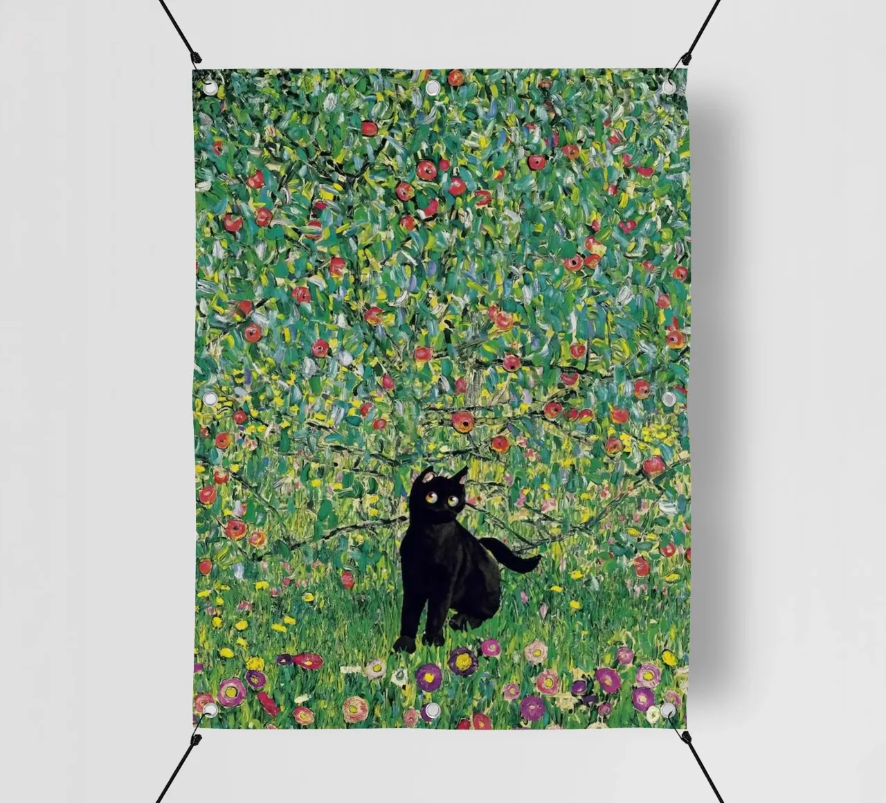 Black cat and flowers telo in pvc da Art Company