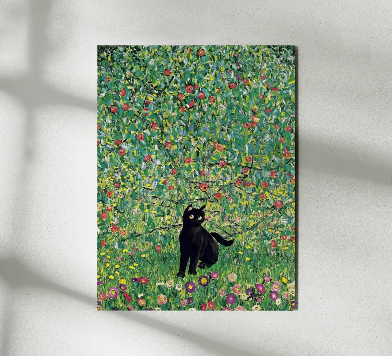Black cat and flowers alluminio dibond da Art Company