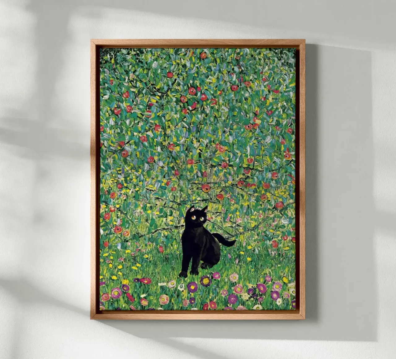 Black cat and flowers canvas met Baklijst van Art Company