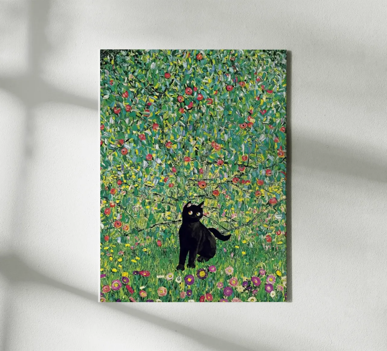 Black cat and flowers canvas met Baklijst van Art Company