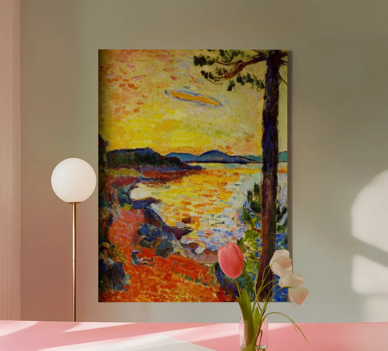 sunset coastline view canvas with Floater frame by briyan shop