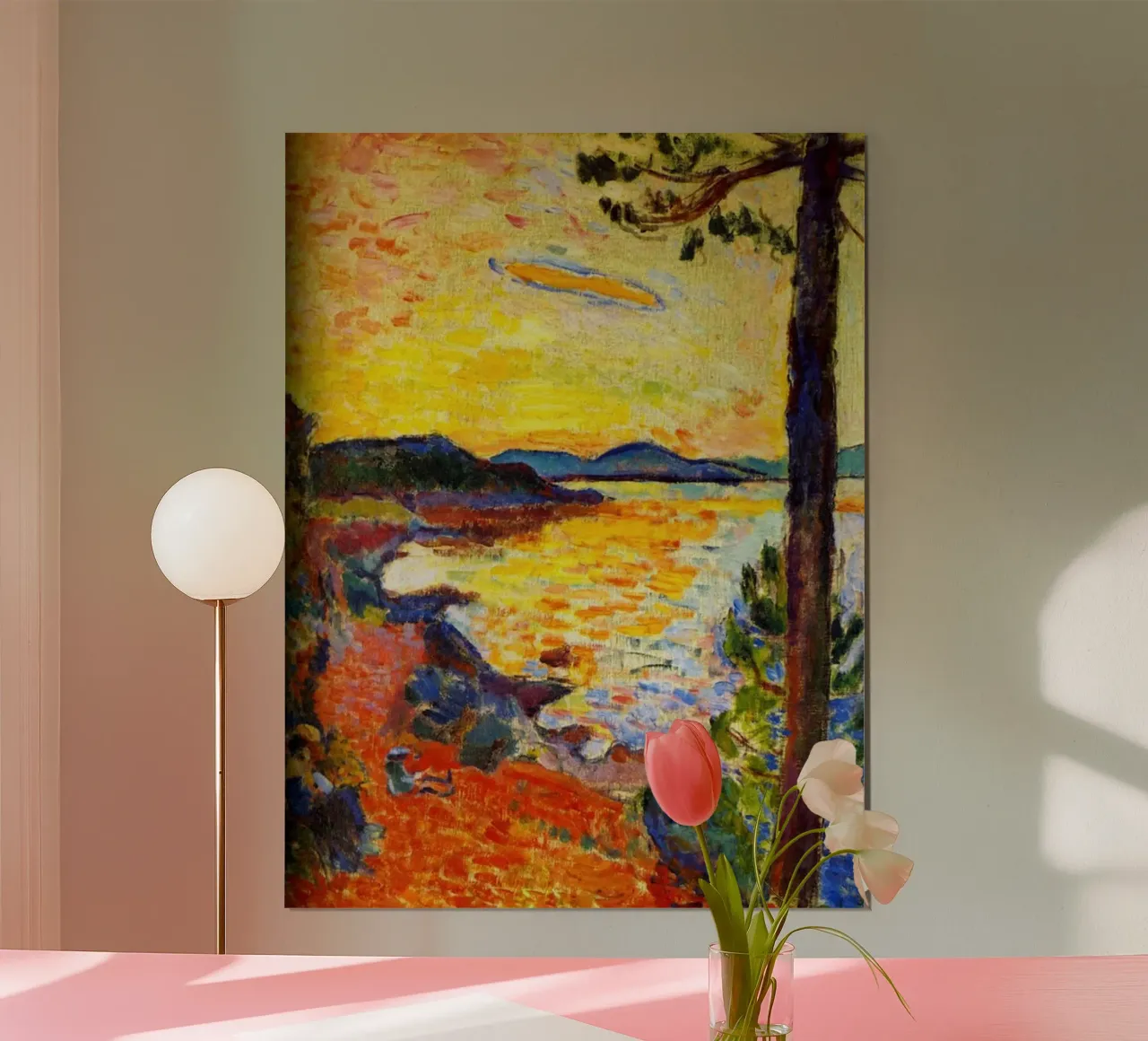 Vue de la côte au coucher du soleil poster avec cadre en aluminium de briyan shop