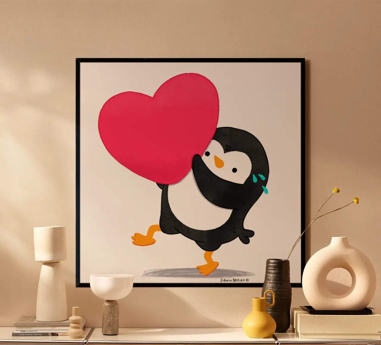 Kleiner Pinguin mit großem Herz Poster von julianamotzko