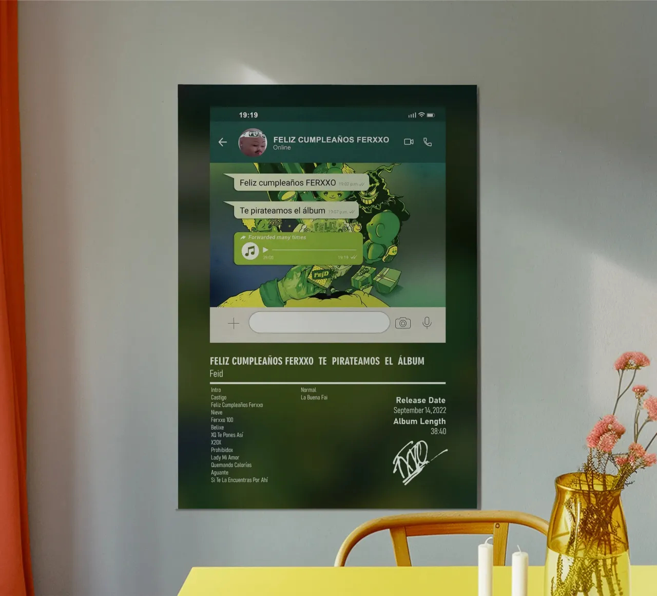 Feliz Cumpleaños Ferxxo Te Pirateamos el Álbum (2022) Feid poster con telaio in legno da DGUnder