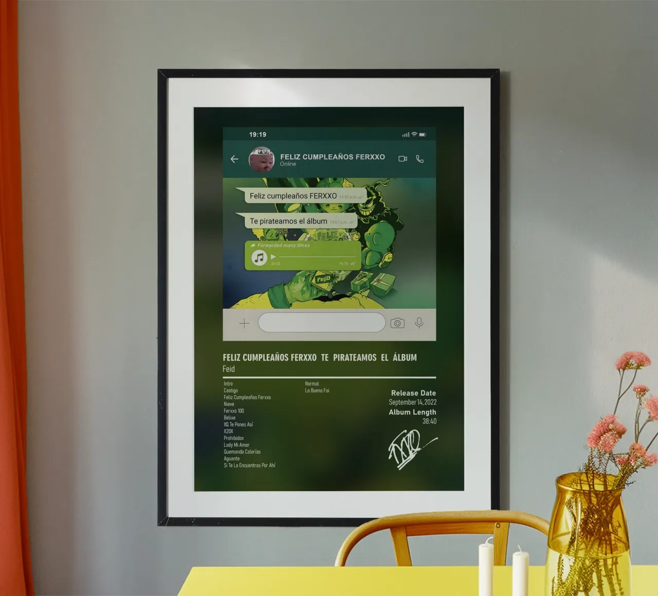 Feliz Cumpleaños Ferxxo Te Pirateamos el Álbum (2022) Feid poster con telaio in legno da DGUnder