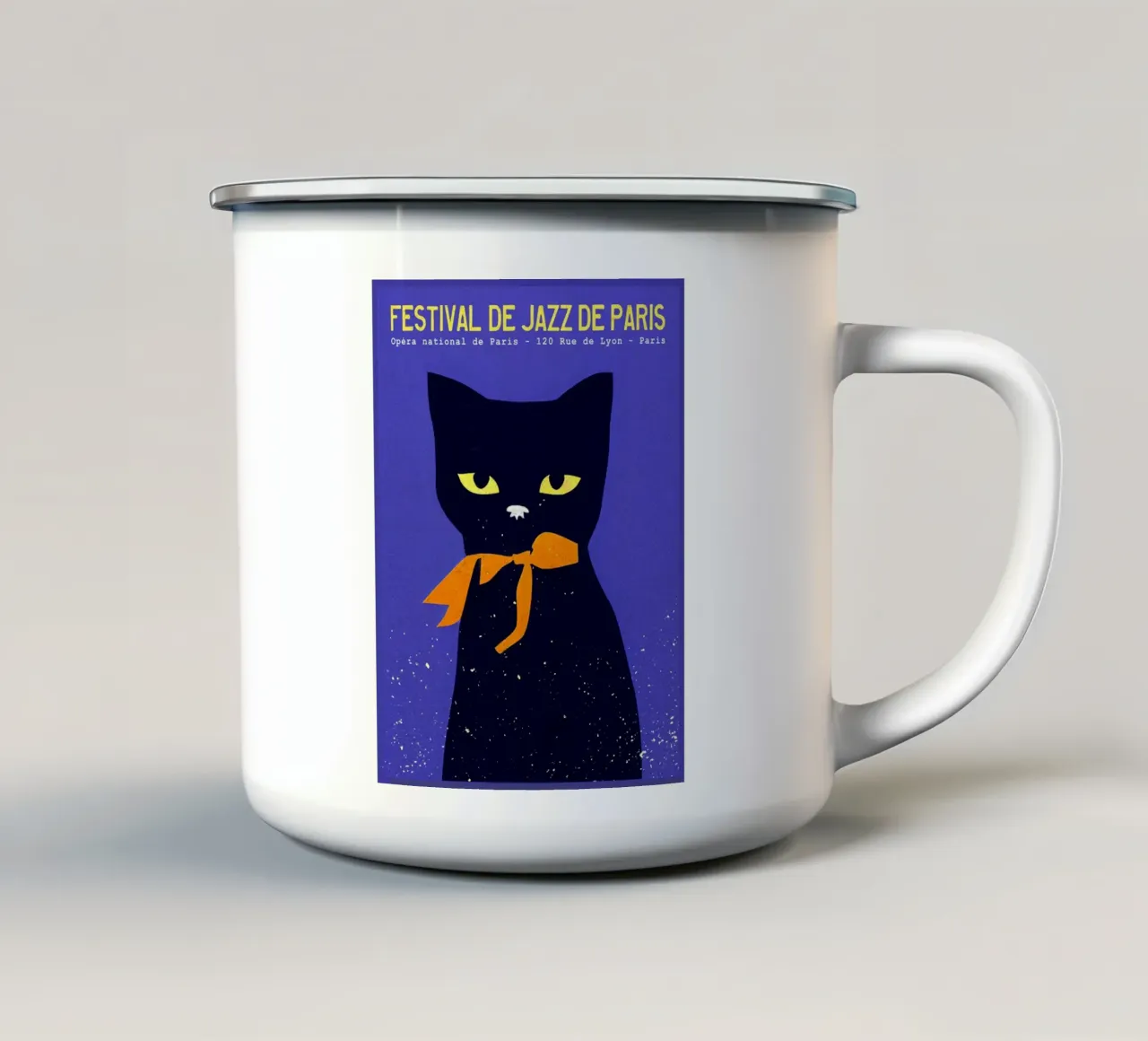 Retro Jazz Festival Cat tazza in smalto da VintagePoster