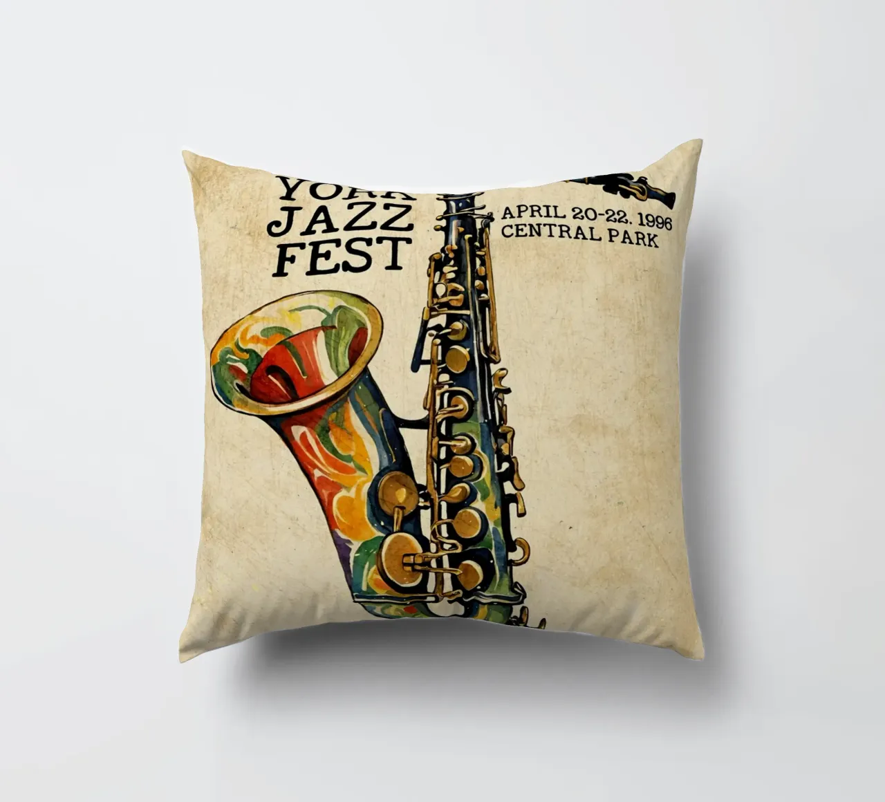 Manifesto del Jazz di New York del 1996 cuscino da VintagePoster
