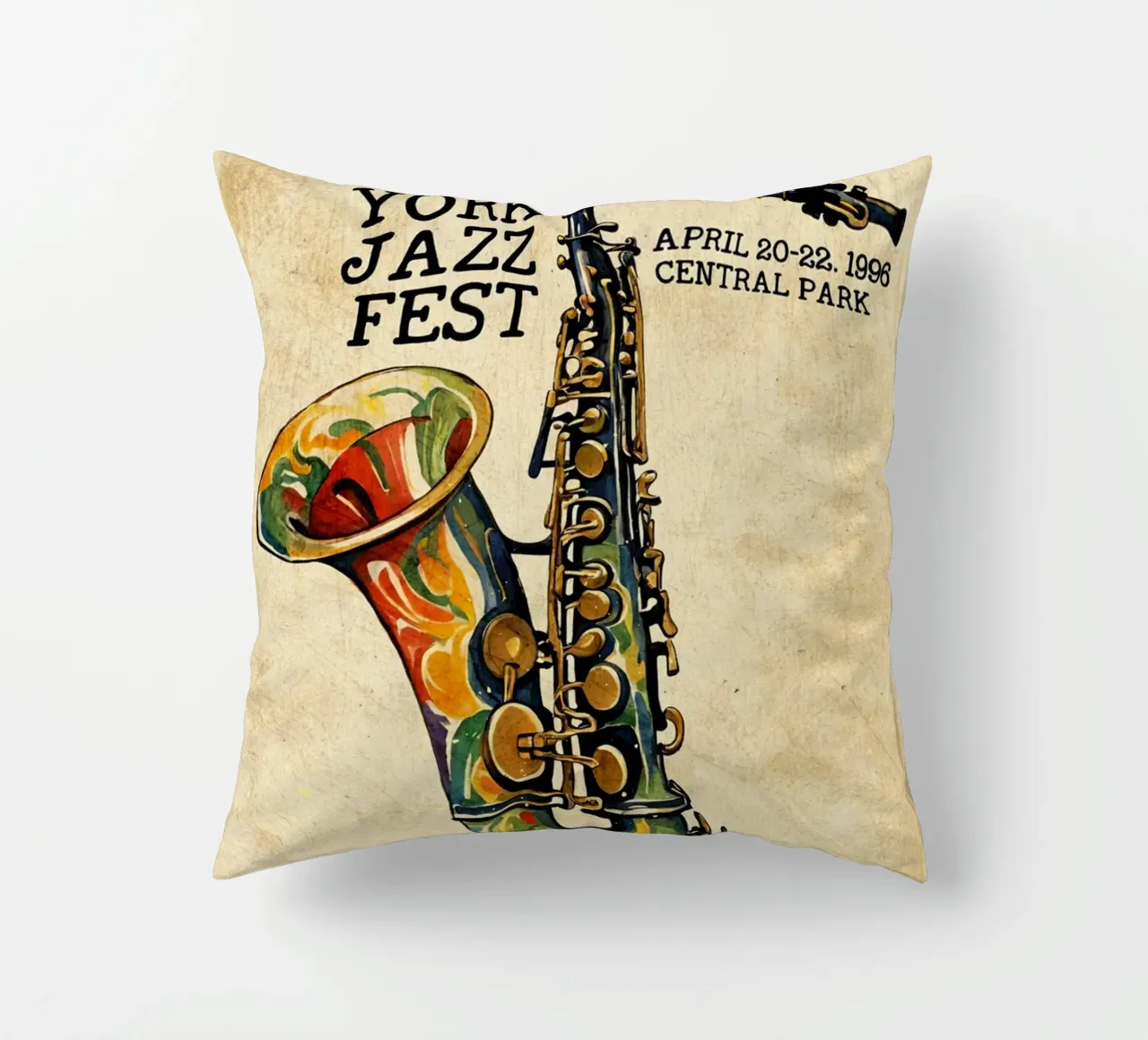 Manifesto del Jazz di New York del 1996 cuscino da VintagePoster