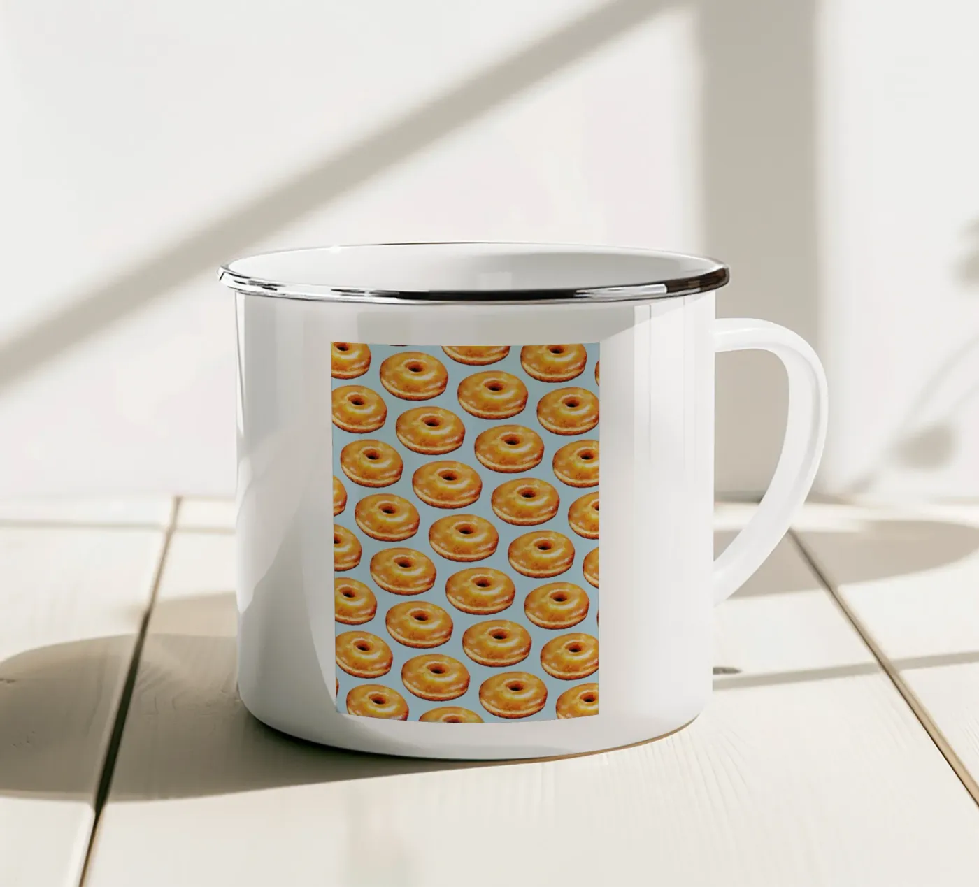 Glazed Doughnut Pattern enamel mug by Kelly Gilleran