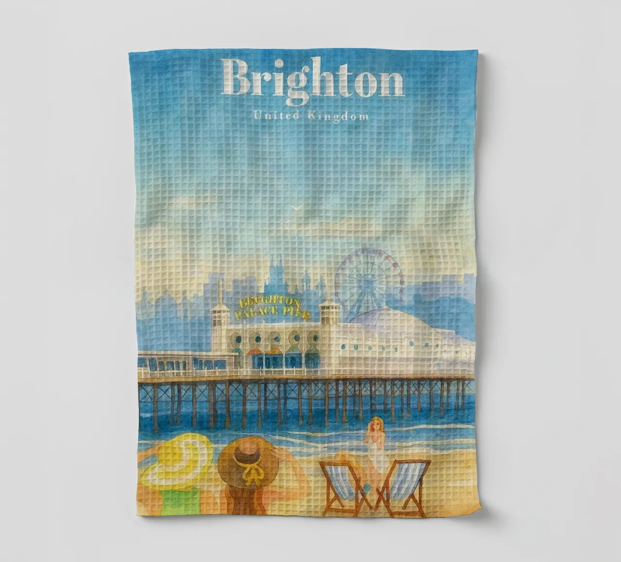 Brighton, UK Painting Imagination tea towel by onestar