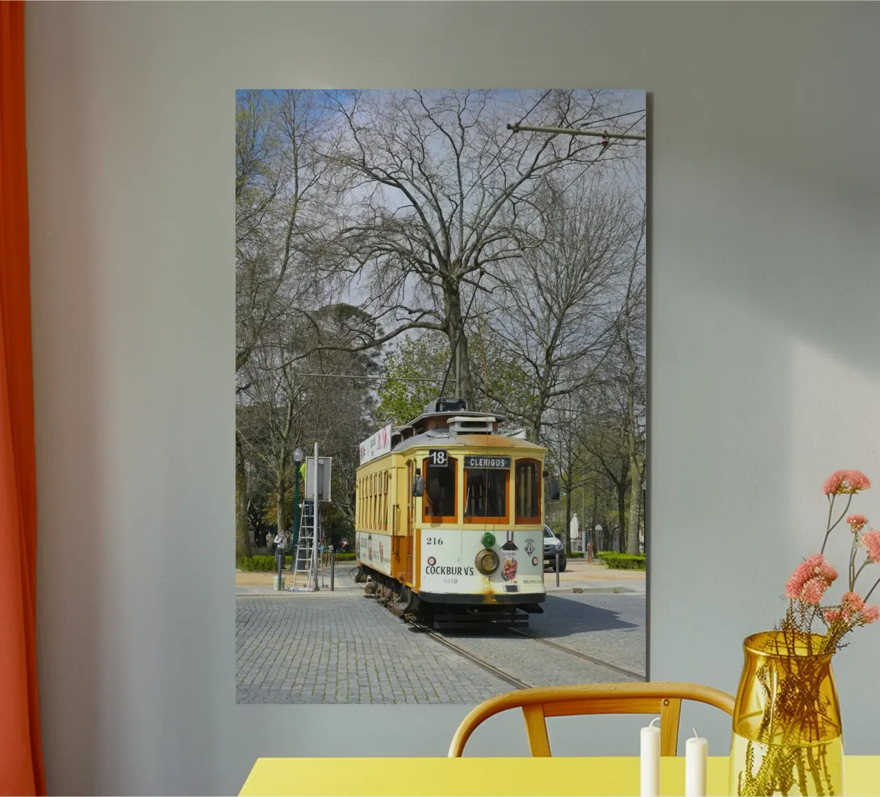 Tram giallo d'epoca a Porto alluminio dibond da byrieneke