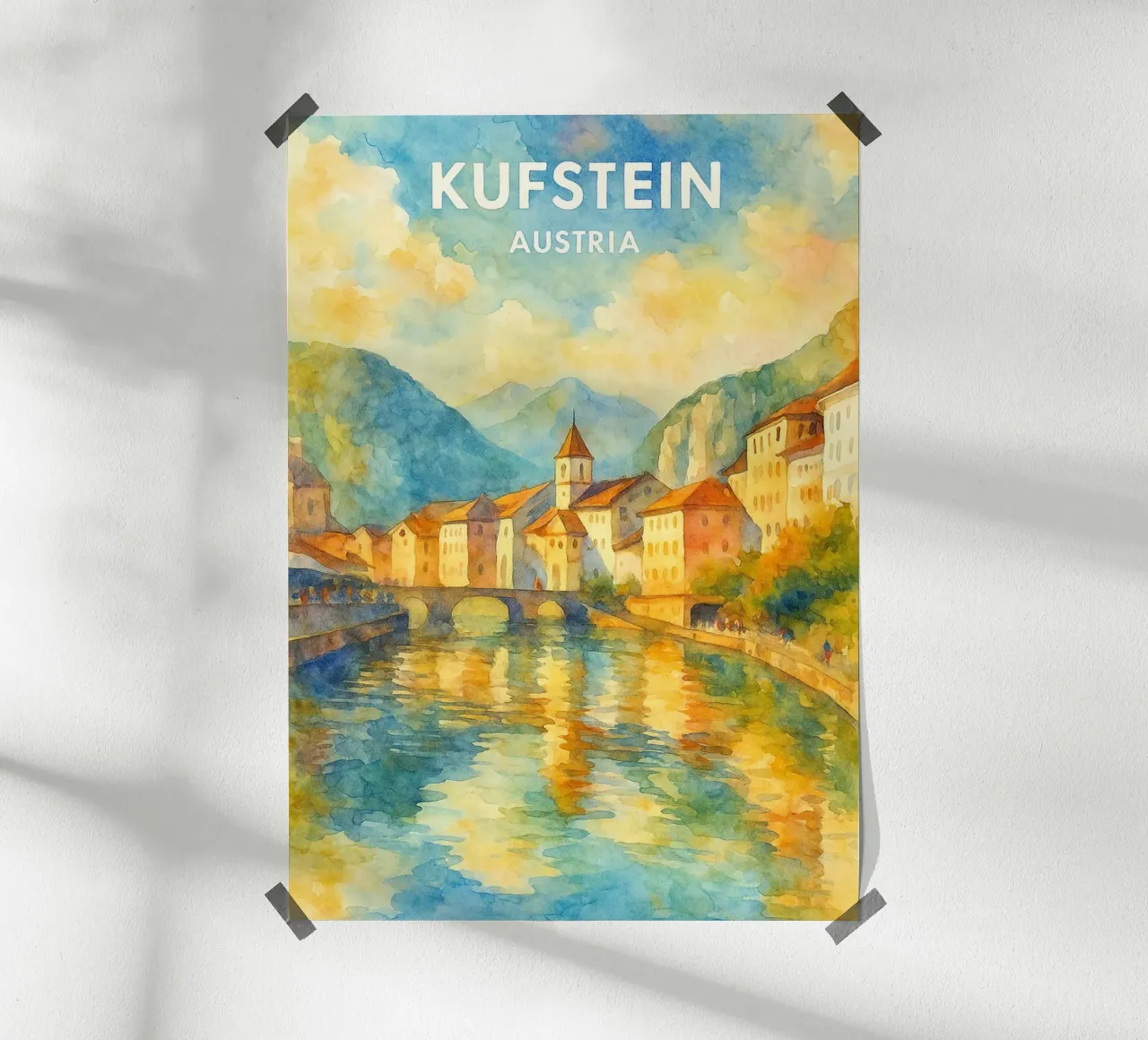 Kufstein, Austria Immaginazione pittorica poster con telaio in legno da onestar