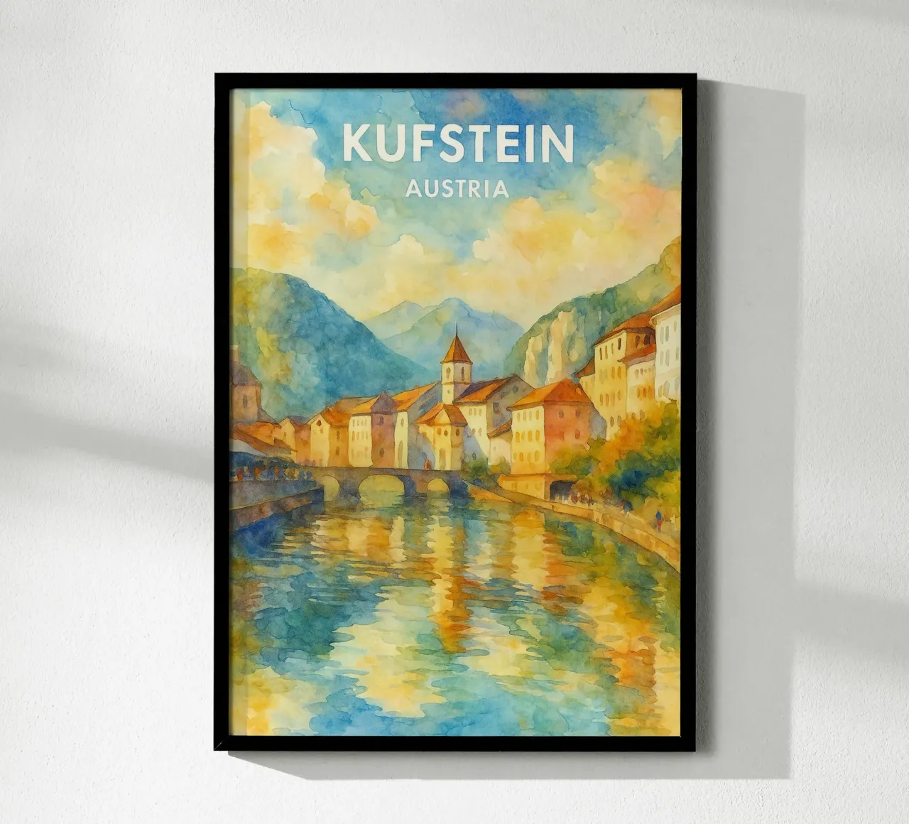 Kufstein, Austria Immaginazione pittorica poster con telaio in legno da onestar