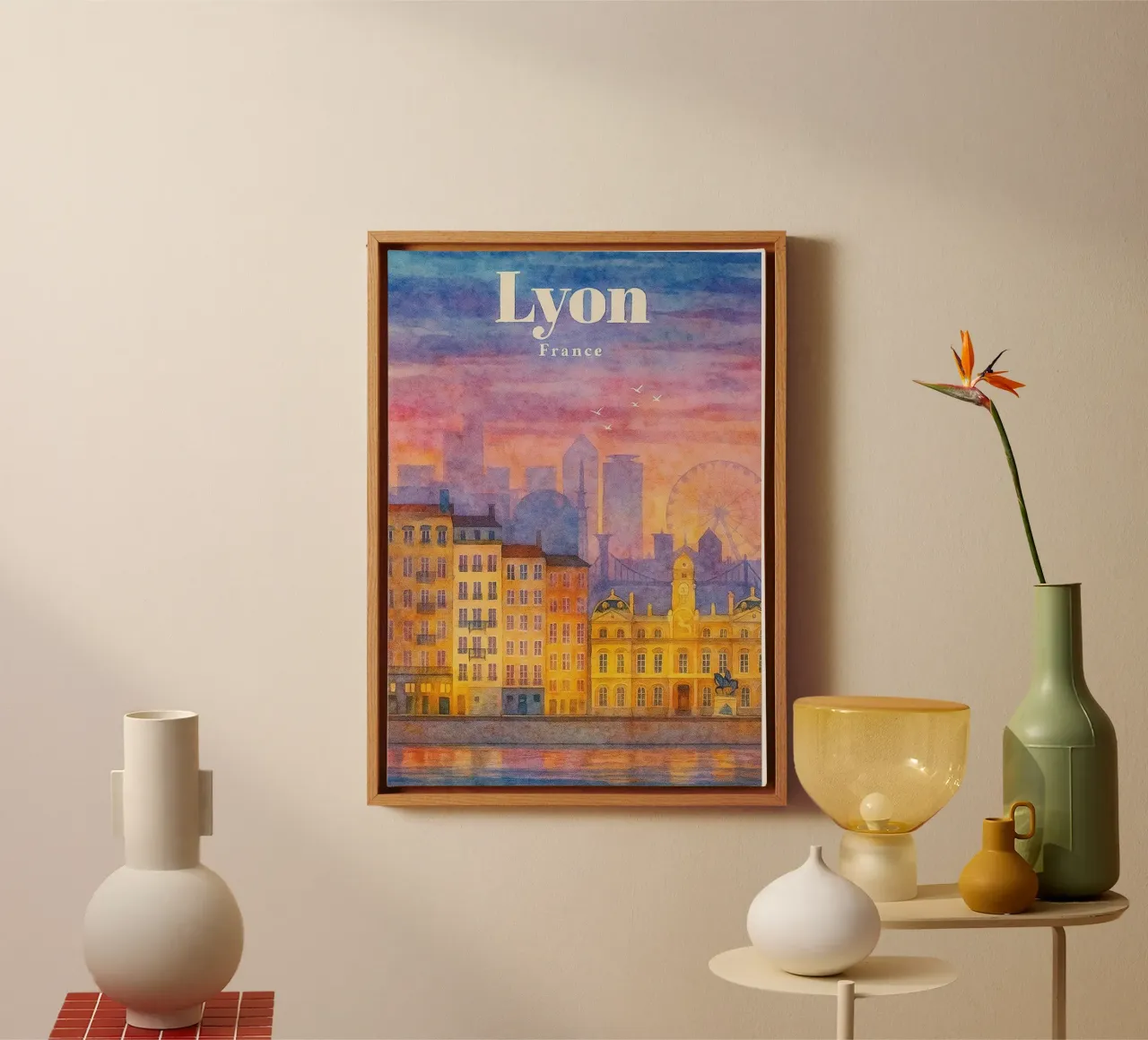 Lyon, Frankrijk Schilderij Verbeelding canvas met Baklijst van onestar