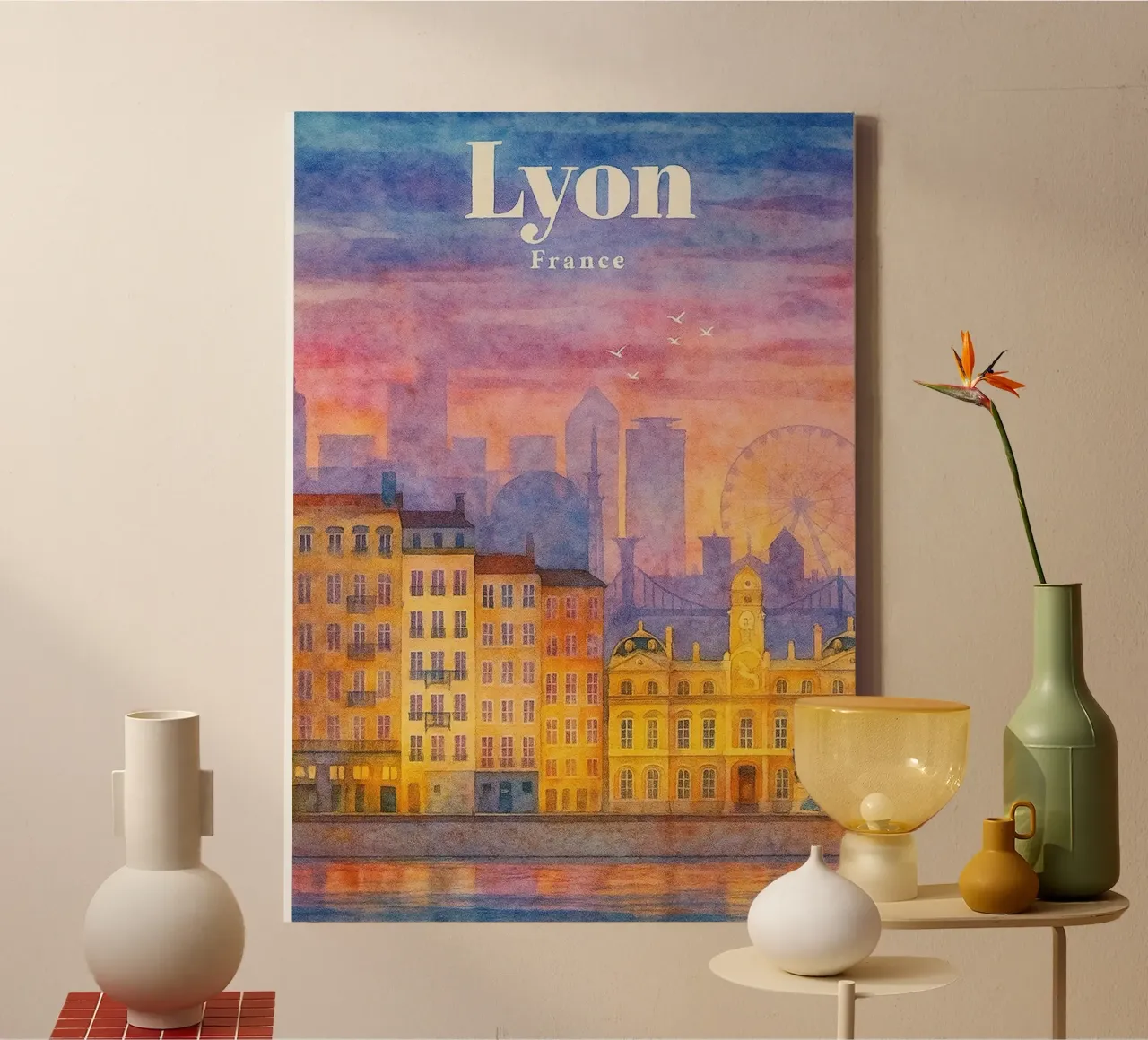 Lyon, Frankrijk Schilderij Verbeelding canvas met Baklijst van onestar