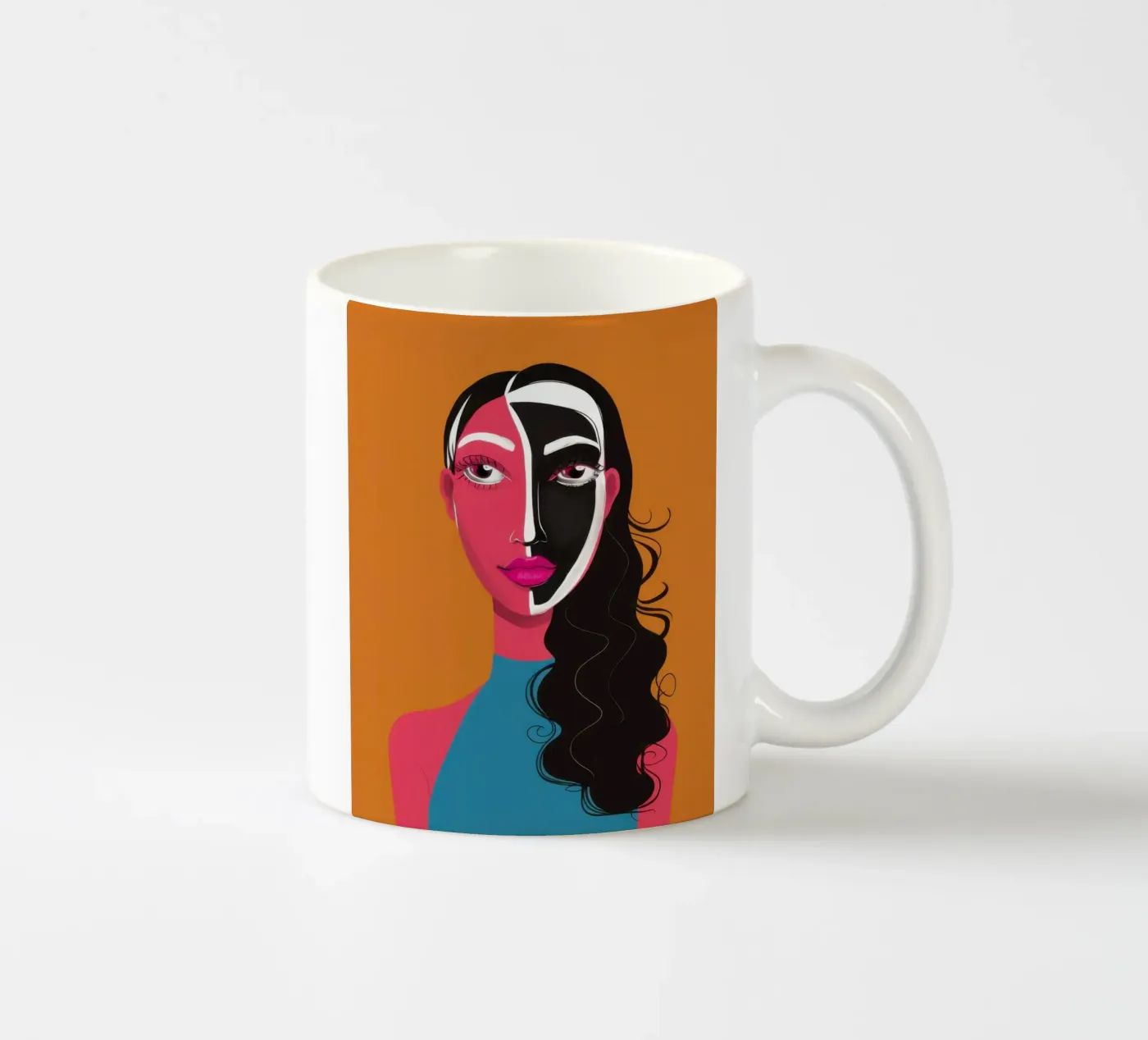 Bicolor Visage Split ceramic mug by Monuments Fire