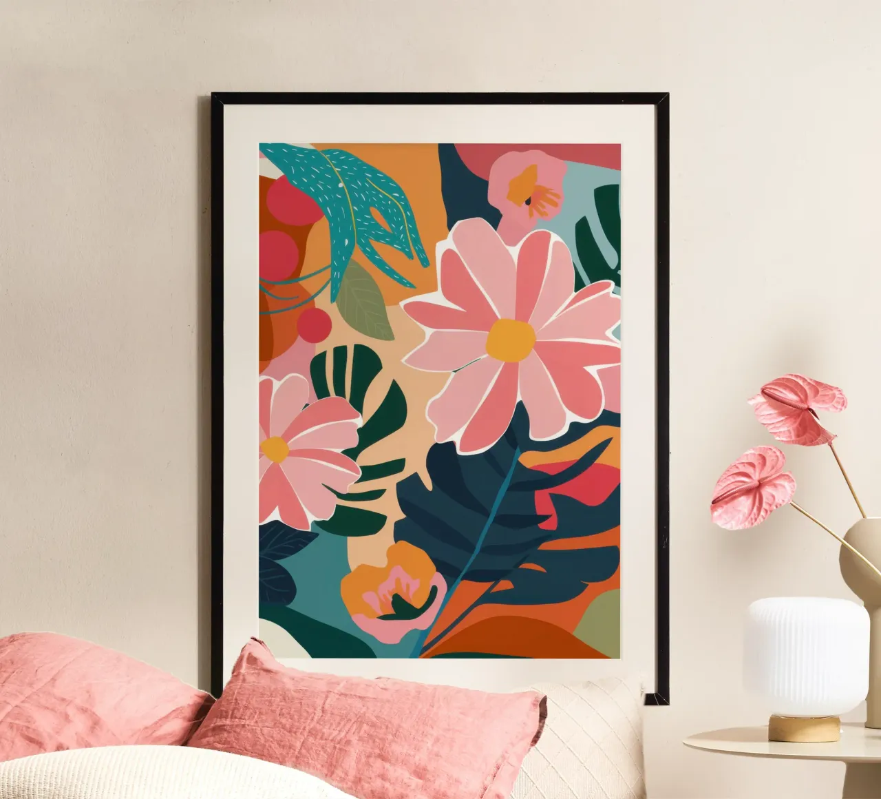 Rivolta floreale astratta poster con telaio in alluminio da Mossy Pigment