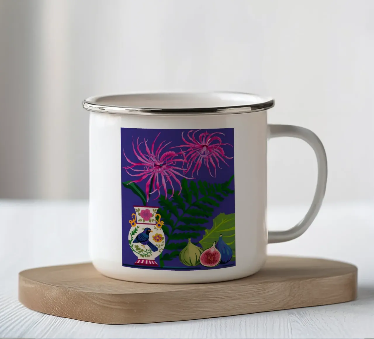 Armonia di felce fucsia tazza in smalto da Monuments Fire