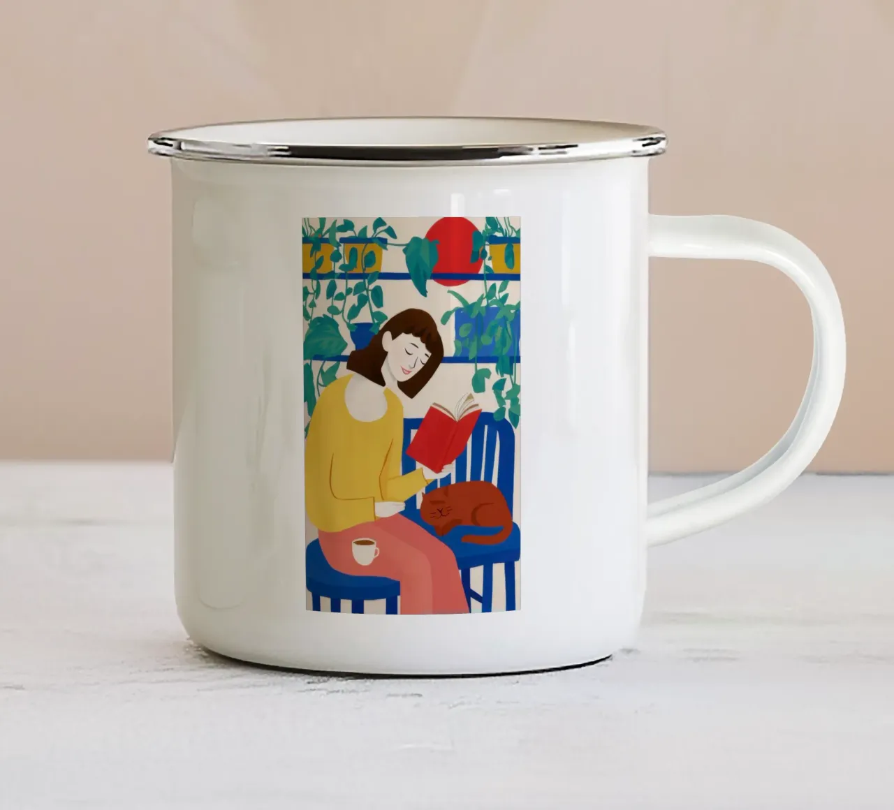 Sedia blu Bibliofilo tazza in smalto da Mossy Pigment