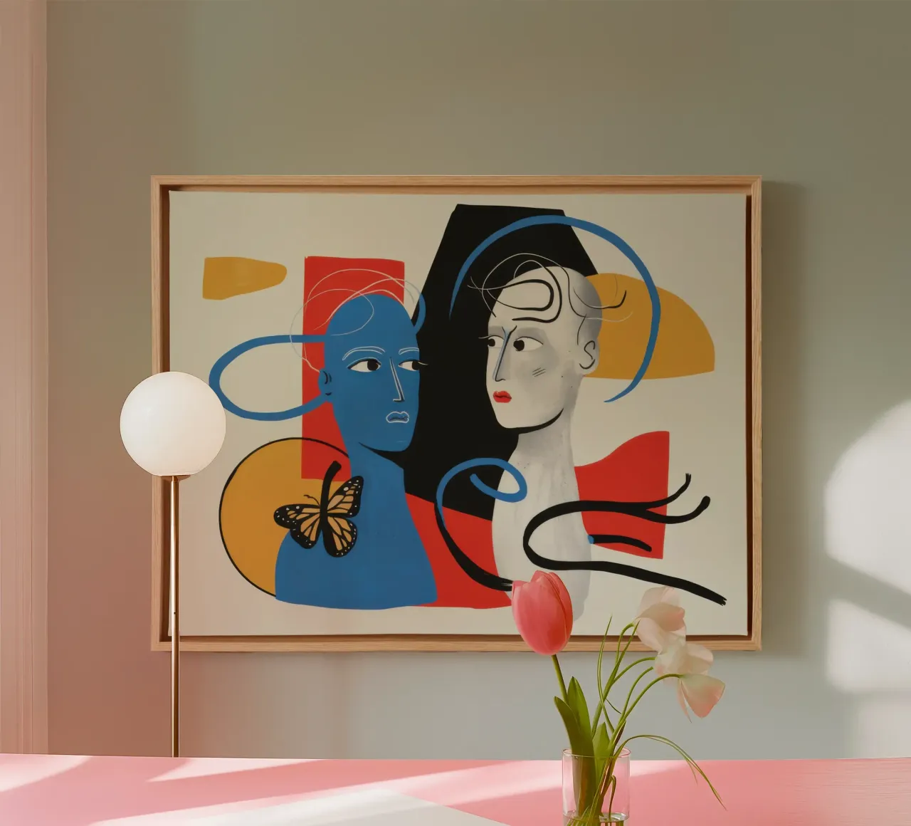 Duality of Visage canvas with Floater frame by Monuments Fire