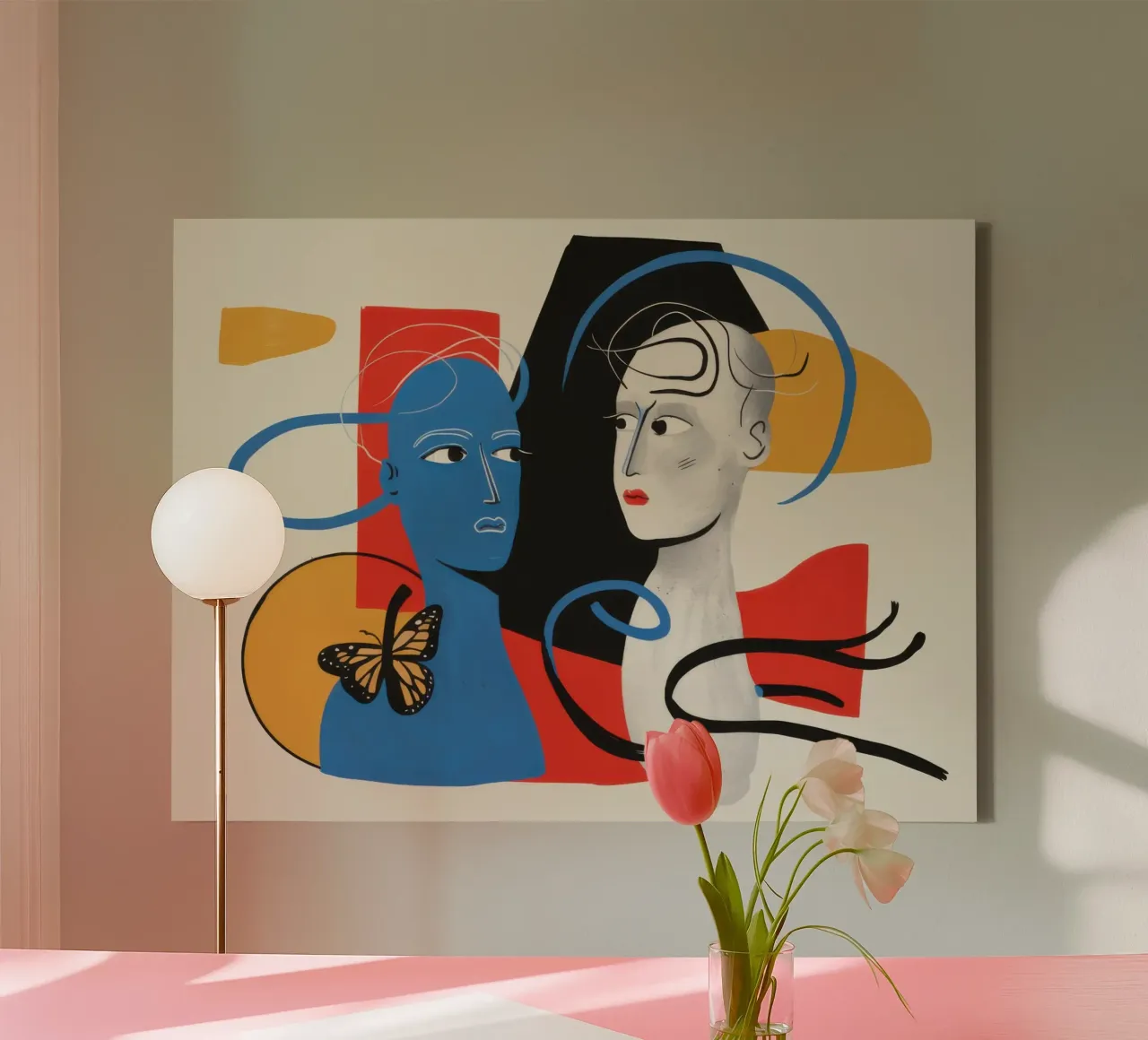 Duality of Visage canvas with Floater frame by Monuments Fire
