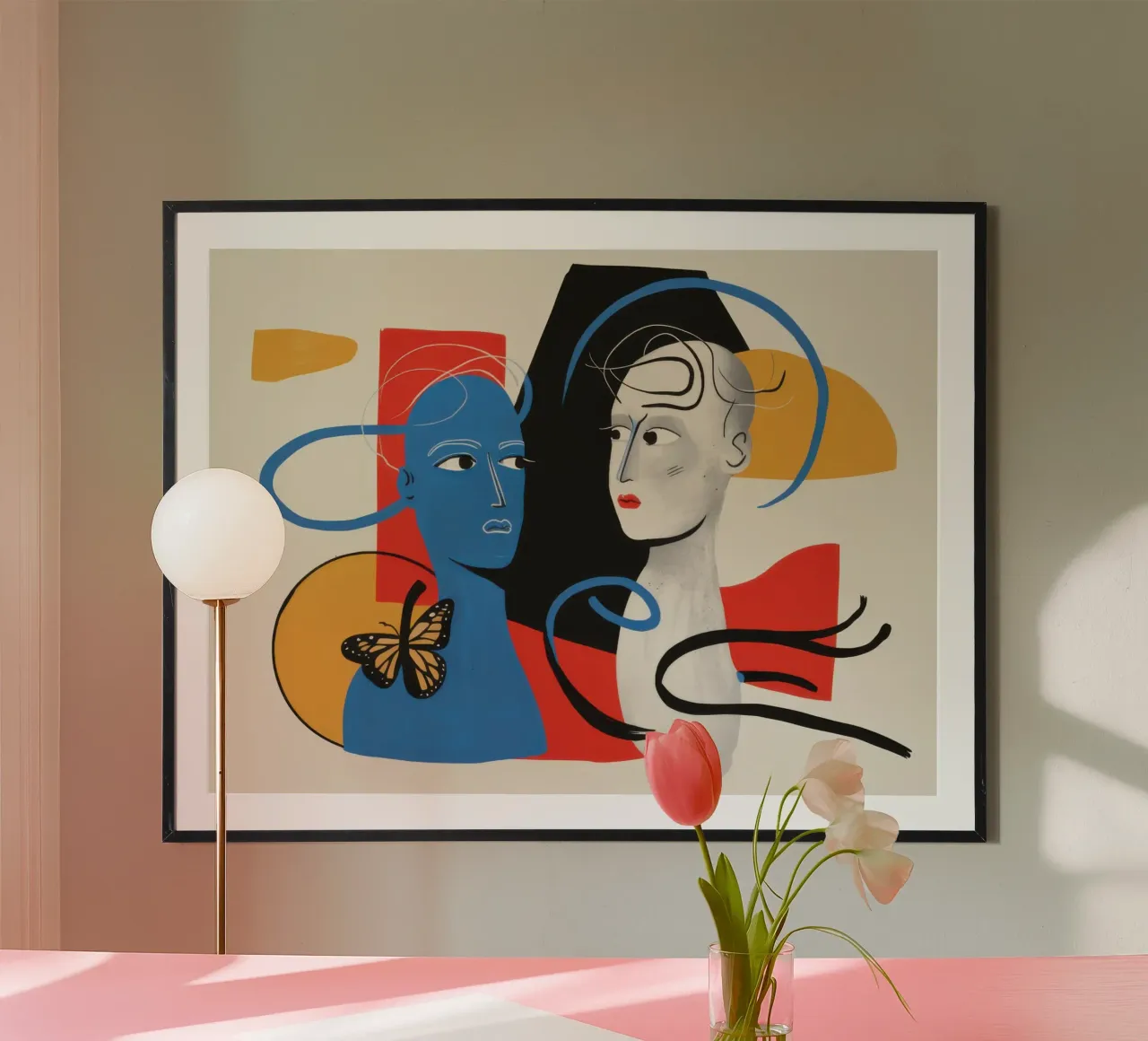 La dualità del volto poster con telaio in legno da Monuments Fire