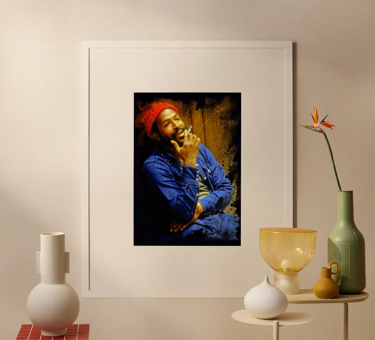 Marvin Gaye enjoy the cigarettes poster con telaio in plastica da Lembayung art